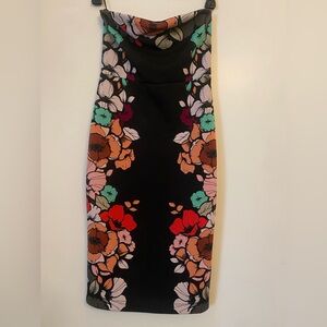 Express Strapless Dress with Vibrant Floral Design